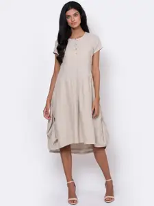 ROOTED Women Light Brown Solid A-Line Dress