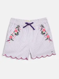 Cherry Crumble Girls Purple & White Striped Regular Fit Shorts