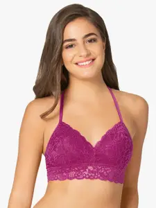 Amante Fuchsia Lace Non-Wired Lightly Padded Bralette Bra