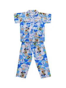 Wish Karo Girls Blue & White Mickey Mouse Print Night suit
