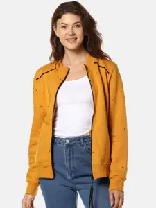 Campus Sutra Women Mustard Yellow Printed Sweatshirt