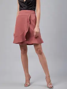 Marie Claire Women Rust Pink Solid Trumpet Mini Skirt