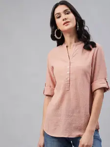 Marie Claire Women Peach-Coloured Self Design Pure Cotton Top