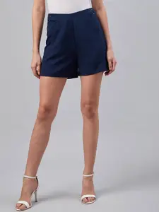 Marie Claire Women Navy Blue Solid Regular Fit Regular Shorts