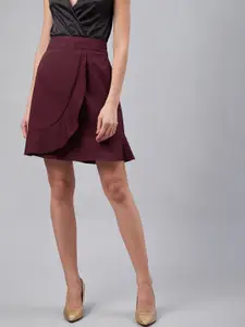 Marie Claire Women Burgundy Solid A-Line Mini Skirt