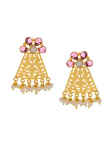 Silvermerc Designs 925 Sterling Silver Gold-Toned & Pink Contemporary Drop Earrings