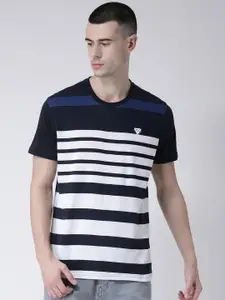 Club York Men Navy Blue Striped Round Neck T-shirt