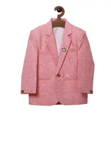 RIKIDOOS Boys Pink & White Self Design Single-Breasted Casual Blazer