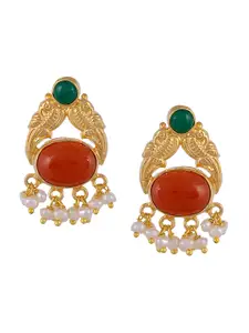 Silvermerc Designs Gold-Plated & Maroon Contemporary Drop Earrings