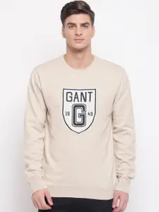 GANT Men Beige Printed Pullover Sweater