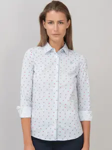 Beverly Hills Polo Club Women Blue & Red Regular Fit Printed Casual Shirt