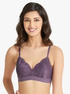 Amante Purple Lace Non-Wired Lightly Padded Bralette Bra BRA30801