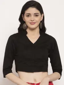 Ayaany Women Black Solid Crop Pure Cotton Top