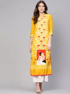 Pannkh Women Yellow & Red Floral Printed Straight Kurta