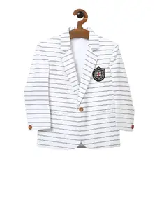 RIKIDOOS Boys White & Navy Blue Striped Single-Breasted Casual Blazer