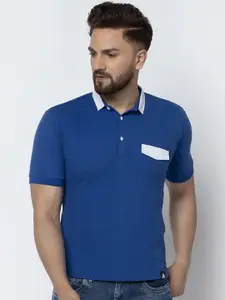 Aesthetic Bodies Men Blue Solid Polo Collar T-shirt