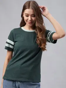 Marie Claire Women Green Solid Round Neck T-shirt