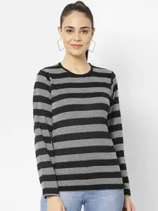 VIMAL JONNEY Women Black Striped Round Neck T-shirt