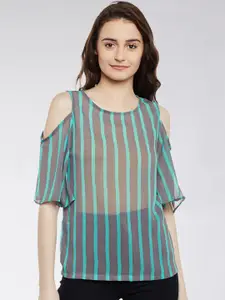 Miss Chase Women Green Striped Top