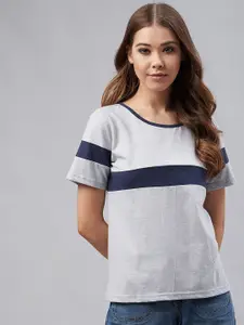 Marie Claire Women Grey Colourblocked Round Neck T-shirt