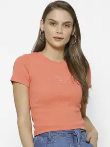 FOREVER 21 Women Coral Orange Solid Top