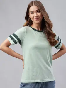 Marie Claire Women Green Solid Round Neck T-shirt