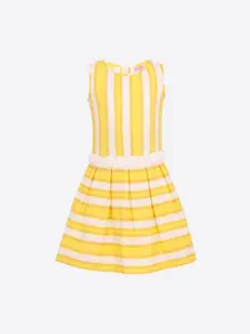 CUTECUMBER Girls Yellow Striped Fit and Flare Dress