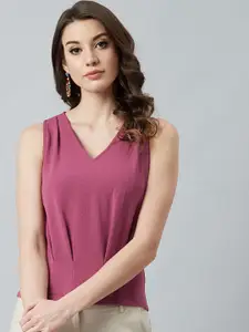 Athena Pink V-Neck Pleated Top