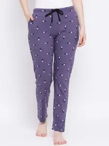 Kanvin Women Purple & White Floral Print Lounge Pants