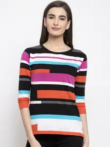 Kalt Women Multicoloured Striped Boat Neck T-shirt