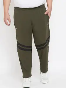 bigbanana Plus Size Men Olive Green  Black Solid Straight-Fit Track Pants