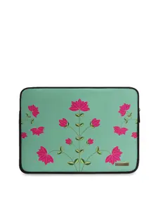 DailyObjects Unisex Green & Pink Floral Printed Laptop Sleeve