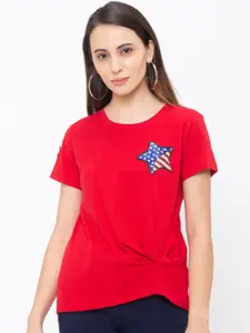 Globus Women Red Solid Round Neck T-shirt