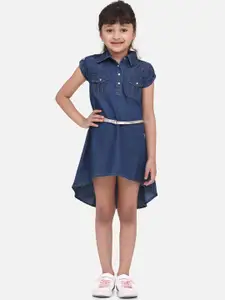 StyleStone Girls Blue Solid Denim Shirt Dress