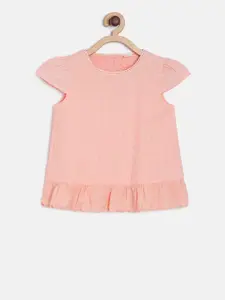 MINI KLUB Girls Peach-Coloured Printed Pure Cotton Top
