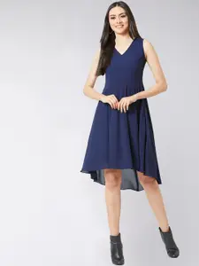 Miss Chase Women Navy Blue Solid Fit and Flare Dress