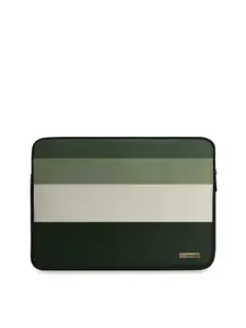 DailyObjects Unisex Olive Green & Off-White Striped Laptop Sleeve