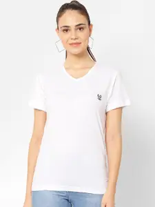 VIMAL JONNEY Women White Solid V-Neck T-shirt