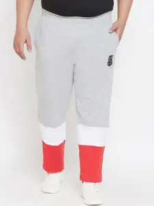 bigbanana Plus Size Men Grey  Red Colourblocked Straight-Fit Track Pants