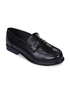 Liberty Men Black Solid Leather Formal Slip-Ons