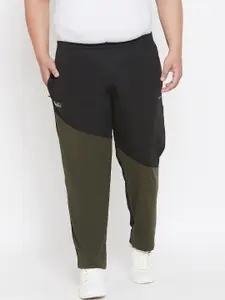 bigbanana Plus Size Men Black  Olive Green Colourblocked Straight-Fit Track Pants