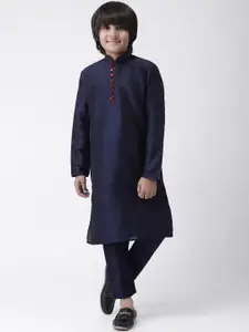 Hangup Boys Navy Blue Solid Kurta with Pyjamas