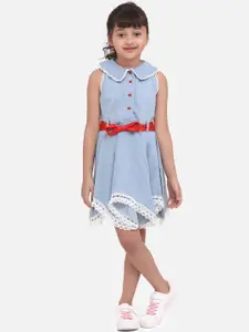 StyleStone Girls Blue Solid Fit and Flare Dress