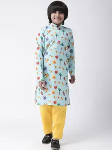 Hangup Boys Blue & Yellow Printed Kurta with Pyjamas