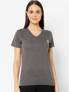 MACK JONNEY Women Grey Solid V-Neck T-shirt