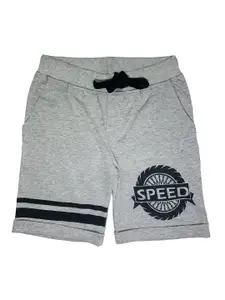 KiddoPanti Boys Grey Melange Printed Regular Fit Regular Shorts