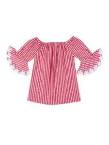 Style Quotient Girls Red & White Candy Stripes Bardot Top