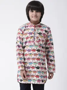Hangup Boys Beige & Blue Printed Straight Kurta