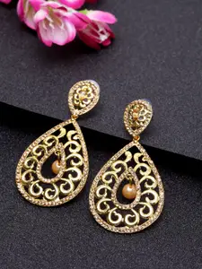 ANIKAS CREATION Gold-Toned Contemporary Drop Earrings