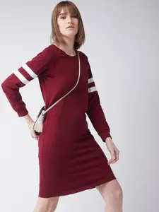 Miss Chase Women Maroon Solid T-shirt Dress